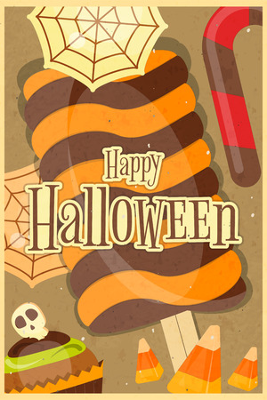 Halloween Sweet Treats. Halloween Candy and Cake. Vector Illustration.のイラスト素材