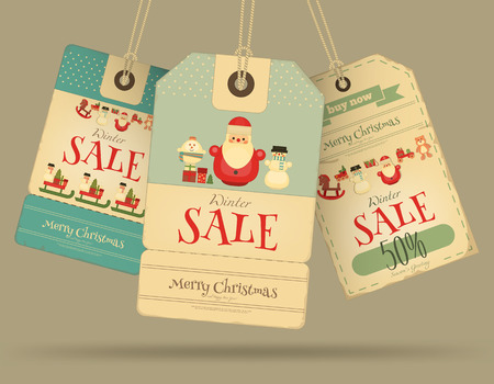 Christmas Sale Tags in Retro Style. Vector Illustration.のイラスト素材