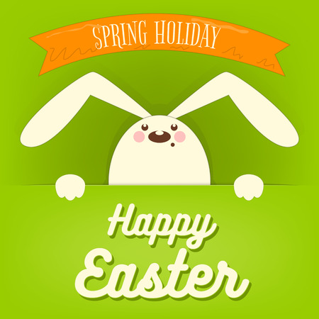 Happy Easter Rabbit Bunny on Green Background. Vector Illustration.のイラスト素材