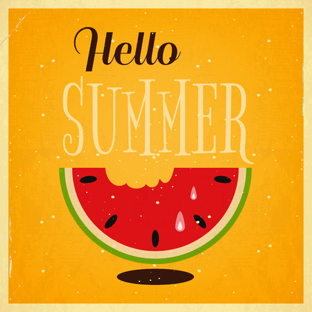 Summer Time Retro Square Poster - Slice of Watermelon on Yellow  Background. Vector Illustration.のイラスト素材