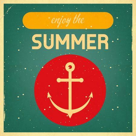 Summer Time Retro Square Poster - Anchor on Blue Background. Vector Illustration.のイラスト素材