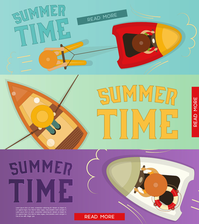 Summer Time, Vacation Banners Set. Sea Vacation. Vector Illustration.のイラスト素材