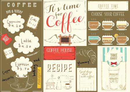 Coffee Menu Place mat Design on Colorful Template for Coffee Shop, Coffee House and Cafeteria.のイラスト素材