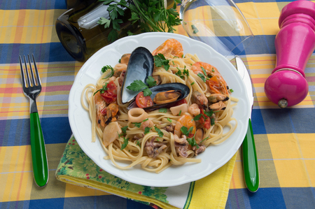 Pasta with seafoodの写真素材
