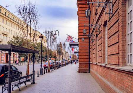 Tbilisi, Georgia, Agmashenebeli avenue. Ancient facades. Tourist routes. The city`s attractions....