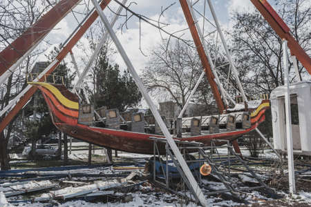 Georgia, Tbilisi. Abandoned rusty playgrounds and attractions.の写真素材
