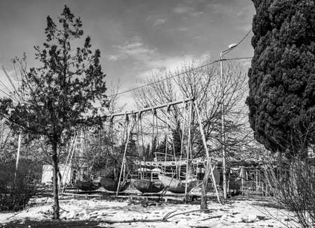 Georgia, Tbilisi. Abandoned rusty playgrounds and attractions.の写真素材