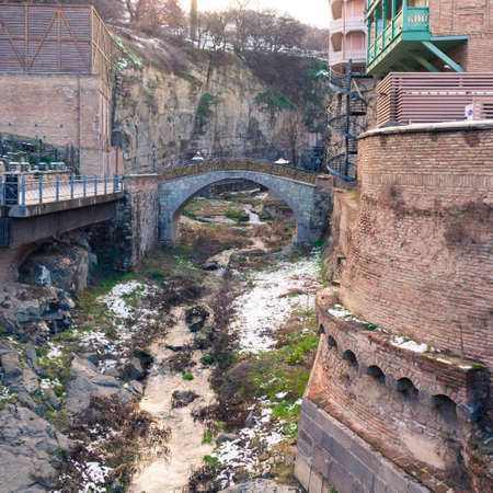 Tbilisi, Georgia. Lovers' bridge. Bridge with locks symbolizing eternal love. A tourist route.の写真素材