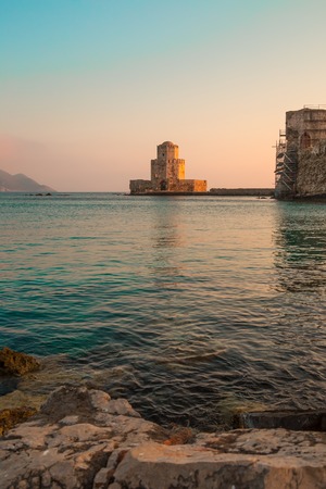 The Bourtzi tower in Methoni , Peloponnese, Greeceの写真素材