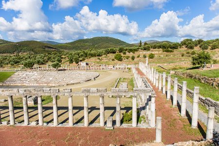 collonade of gymnasium in Ancient Messina, Peloponnes, Messenia, Greeceの写真素材