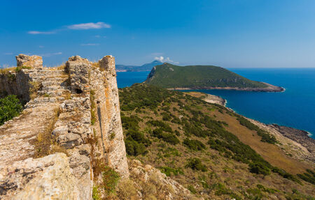 sea view from Paleokastro wall, Peloponnes, Greeceの写真素材
