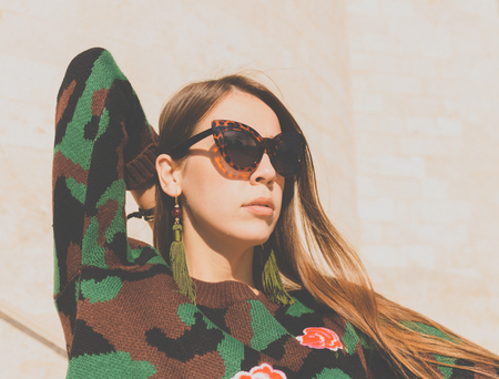 young lady with sunglassesの写真素材