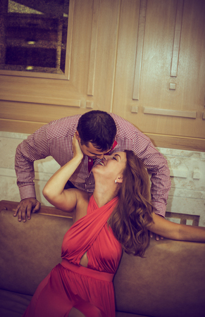 enamored man and woman posing in different placesの写真素材