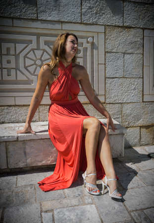 beautiful young lady posing in different placesの写真素材