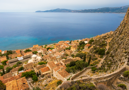 early morning in medieval town of Monemvasia, Greeceの写真素材