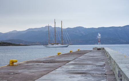 three masted sailing ship in Monemvasia bayの写真素材