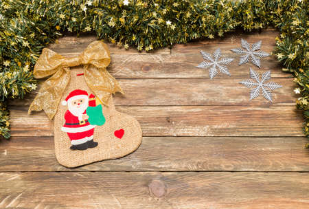 christmas wooden background with santaの写真素材