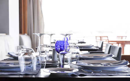 table set up at the restaurantの写真素材