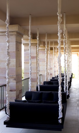hanging sofas as a part of cafe interiorの写真素材
