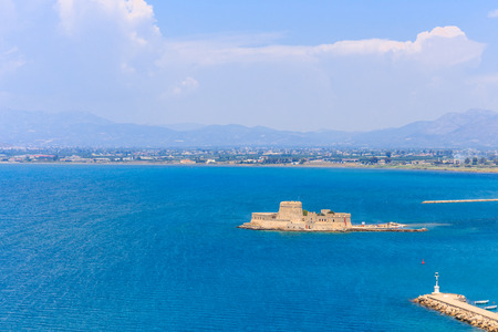 Bourtzi water fortress in Nafplio. Nafplio is a seaport town in the Peloponnese peninsula in Greeceの写真素材