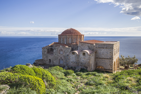 church of Panagia Odigitria in Byzantine town of Monemvasia, Greece, 04 JAN 2018の写真素材