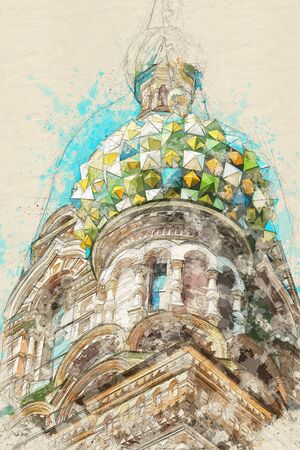 Sketch of Church of the Savior on blood in Saint-Petersburgの写真素材