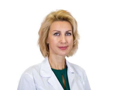 business portrait of a nutritionist on white backgroundの写真素材