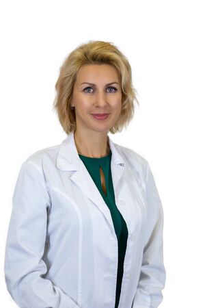 business portrait of a nutritionist on white backgroundの写真素材