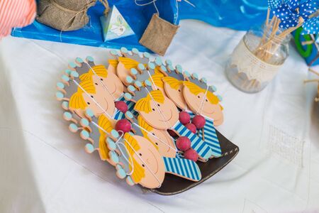 christening favors - blue baby boy favors - greek Orthodox baptism decorの写真素材
