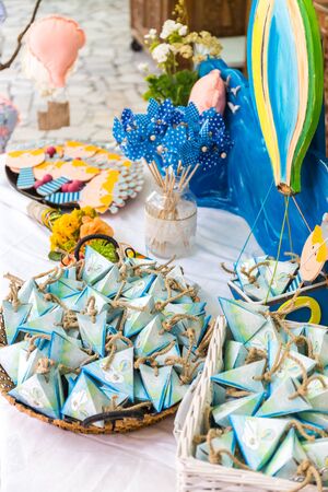 christening favors - blue baby boy favors - greek Orthodox baptism decorの写真素材
