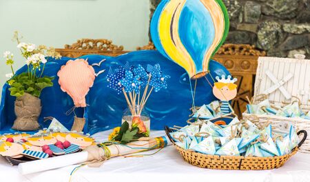 christening favors - blue baby boy favors - greek Orthodox baptism decorの写真素材