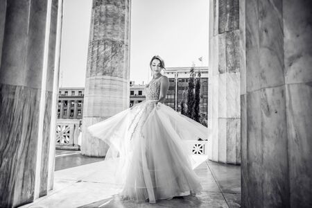 black and white portrait of brideの写真素材