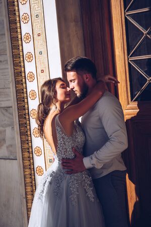 wedding kiss on their wedding nightの写真素材