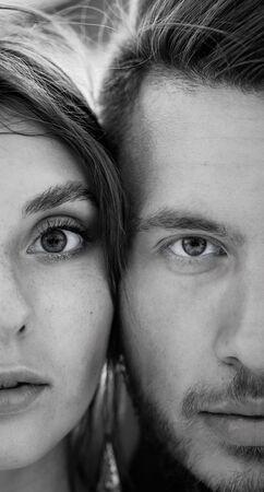 Black and white of a young coupleの写真素材