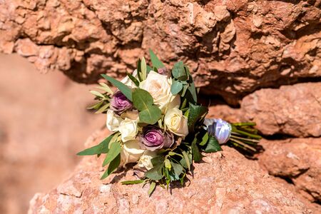 wedding bouquet on the stoneの写真素材