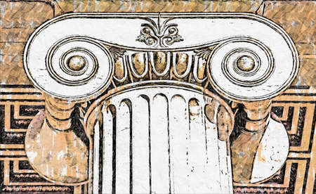 Sketch watercolor of capital of Ionian columnの写真素材