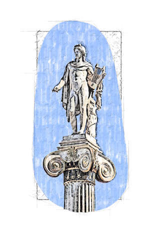 statue of Apollon on the column in fromnt of Athens Academy buildingの写真素材
