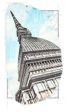 The tower Mole Antonelliana, symbol of Turin, Italyの写真素材