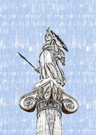 Statue of Athena the defender Academy of Athens, Greeceの写真素材