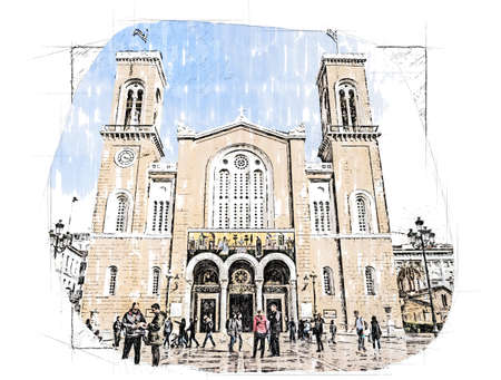 the main christian orthodox Metropolitan Cathedral of whole Greece in Athensの写真素材