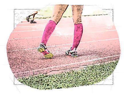 female legs wearing sport equipment during warming upの写真素材