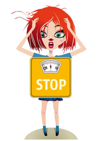 Girl on the verge of a nervous breakdown due to his obsession with weight controlのイラスト素材