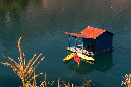 Lake Atitlan and boat dockの写真素材