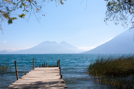 Lake Atitlan wooden pathway San Marcos La Laguna Guatemalaの写真素材