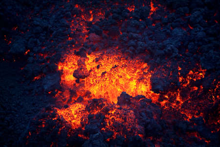 Hot and cold parts of lava, Pacaya volcano, Guatemala, top of the mountainの写真素材