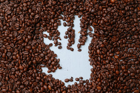 Coffee Bean Imprint. Artistic Depiction Emphasizing Absence And Sensory Impressions In Coffeeの写真素材