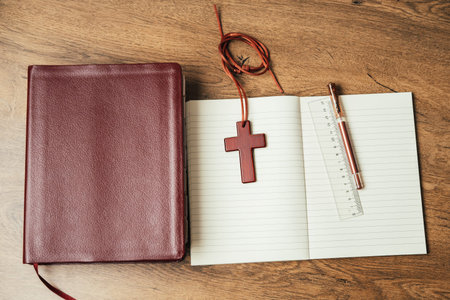 Scripture Reading And Prayer Journal. Scene For Devout Reflection With Holy Textsの写真素材