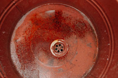 Aged Red Container With Peeling Paint And Oxidation Marks In Vintage Workshop Setting