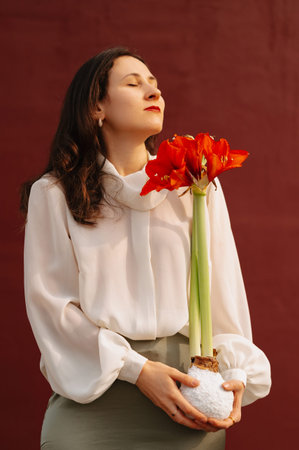 Relaxed Female Figure Embraces Floral Beauty With Focused Mindfulness In Peaceful Environment