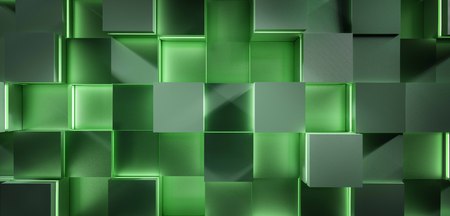 Futuristic glowing green square 3d background rendering illustrationの写真素材